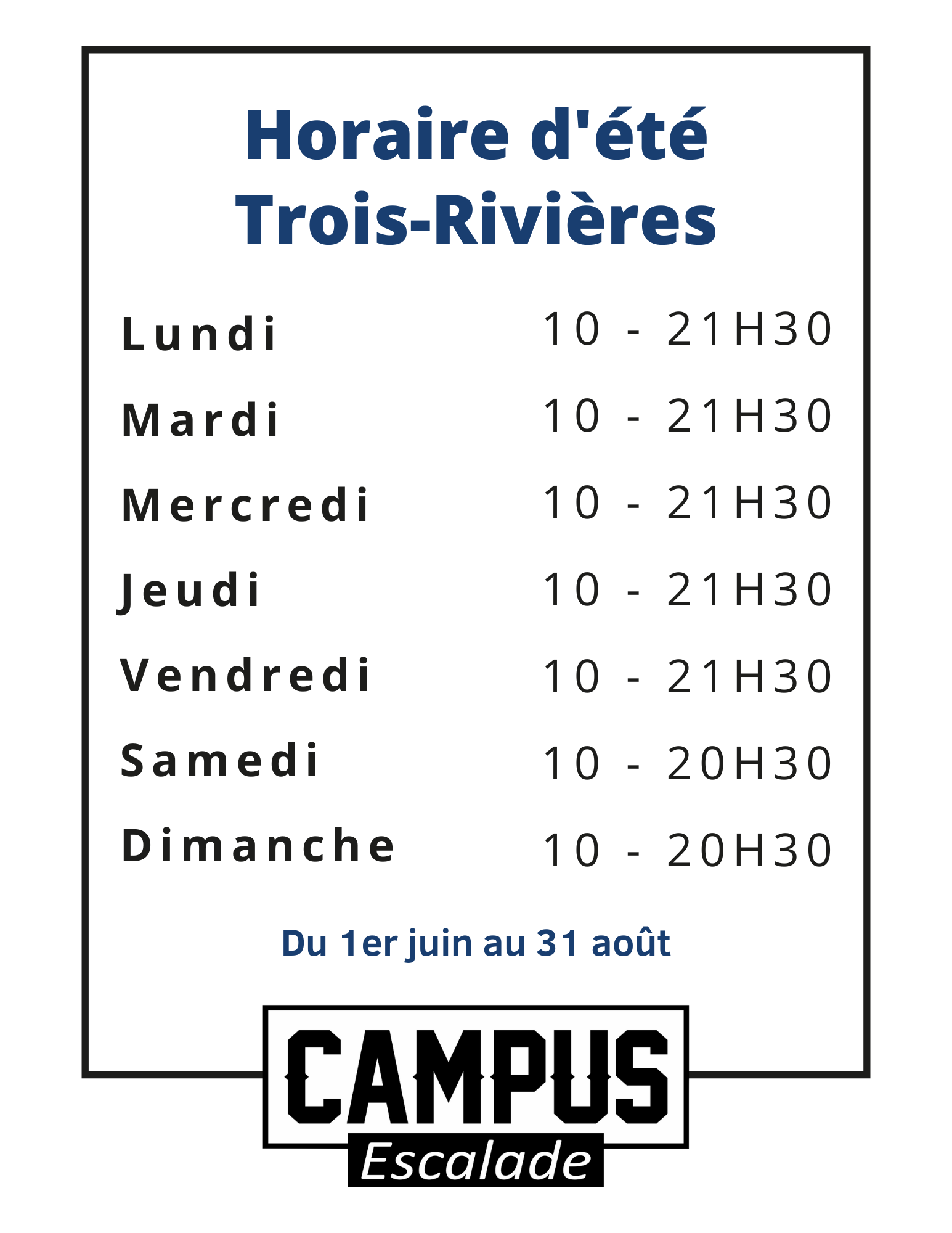 Horaire été 2025